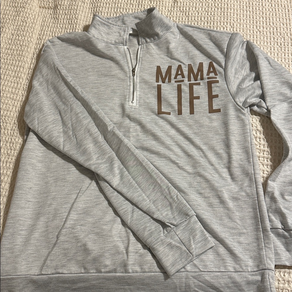 Gray 'Mama Life' Quarter-Zip Sweatshirt